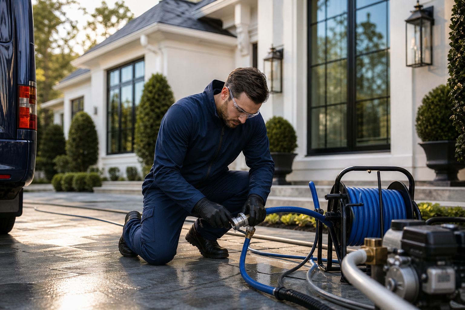 A professional technician completing a safety inspection of cleaning equipment